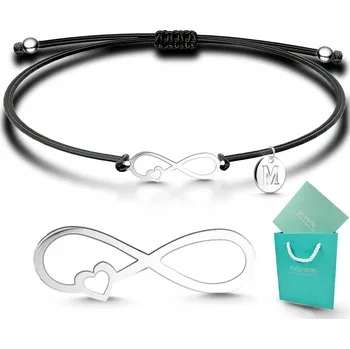 Náramek Náramek na šňůrce nekonečno srdce stříbrný s písmenem Ag 925