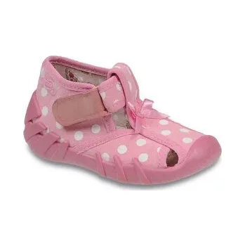 Dívčí bačkory 190P060 25 - dívčí suchý zip s otv., růžová, tečky 190P060_25