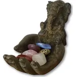 Soška a stojan na tyčinky – Dlaň moudrosti 2v1, s motivem Ganéši, 13*16 cm, z betonu, původ Bali