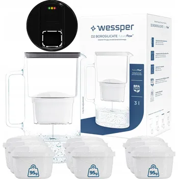 Filtrace vody Skleněná filtrační konvice Wessper Aquamax s LED ukazatelem 3,3 l + 10x Filtr