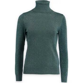Dámský svetr Rolák úpletový s lurexem NB8513 Itálie barva: zelená tmavá