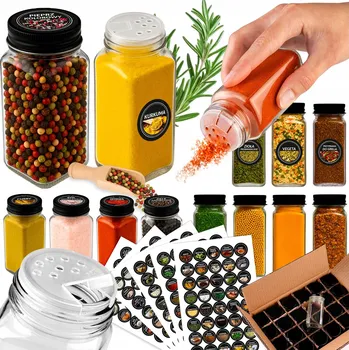 Obraz 24 ks Nádoby 120 ml na koření sůl pepř semínka s etiketami skleněné