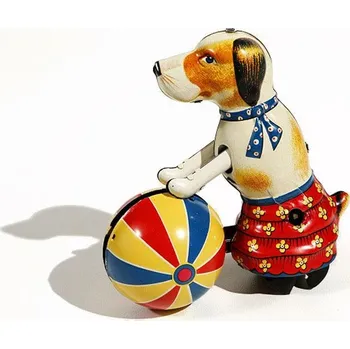 Blechfabrik Hund mit Ball, original Paya 12cm, Federwerk Made in Spain 1936