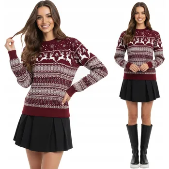 Dámský svetr Dámský vánoční svetr bordó vlněný XXXL