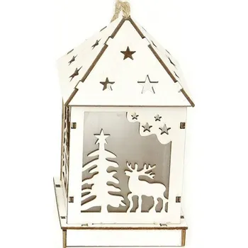 Vánoční dekorace Autronic Vánoční dřevěná dekorace 6,5x11x6,5 cm Lucerna s LED světlem, různé druhy, 1 ks