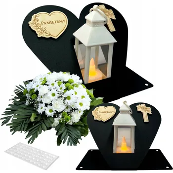 Obraz DESKA POD SVÍČKU NA HROB, ČERNÁ PODLOŽKA NA HROB + HŘBITOVNÍ SVÍČKA SRDCE