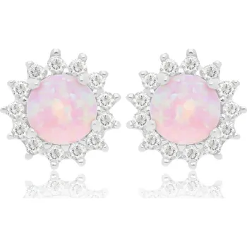 Náušnice Stříbrné Náušnice s růžovým opálem a zirkony, dámské náušnice ryzost 925