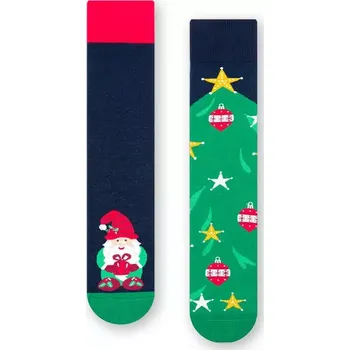 Pánské ponožky Pánské rozdílné ponožky Santa s dárkem - 41-43 / tmavě modrá