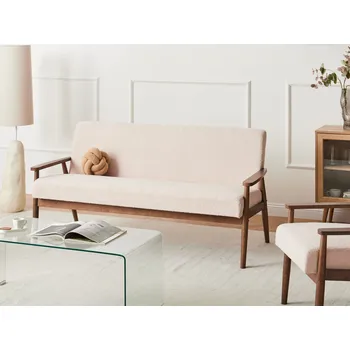 Pohovka Pohovka béžová a tmavě hnědá buklé čalounění 3místná s dřevěným rámem a područkami retro design obývací pokoj Beliani