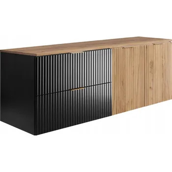 Koupelnový nábytek Koupelnová skříňka pod umyvadlo 160 cm Černá Dub, MDF frézovaná dvířka