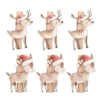 Oslíci a srnky v santovských čepicích dřevění na kolíčku 3 x 4,5 x 0,3 cm, 6 ks v sáčku