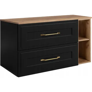 Koupelnový nábytek Skříňka pod umyvadlo do koupelny Černá Dub 80 Regál Rámeček MDF čela DESKA