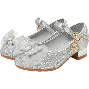 Chlapecké sandály LESKLÉ STŘEVÍČKY SLAVNOSTNÍ BOTIČKY PRO DÍVKU VEL. 25 STŘÍBRNÉ