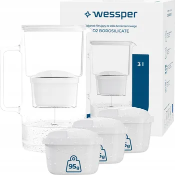 Filtrační konvice Filtrační konvice skleněná Wessper D2 BOROSILICATE 3 l bílá + 4x filtr