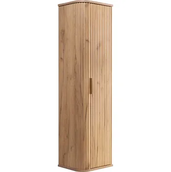Šatní skříň Závěsná koupelnová skříňka sloupek 139 cm rýhované dubové oválné MDF čelní plochy