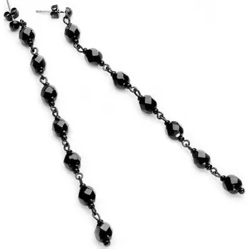 Náušnice Dlouhé skleněné náušnice černé barvy, módní Jablonex