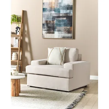 Křeslo Křeslo světle béžové látkové čalounění silný polstrovaný sedák klasický styl obývací pokoj Beliani