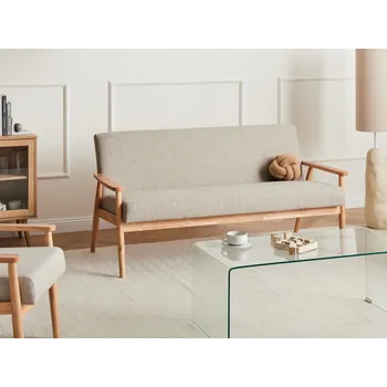 Pohovka Pohovka šedá a světle hnědá polyesterové čalounění 3místná s dřevěným rámem a područkami retro design obývací pokoj Beliani