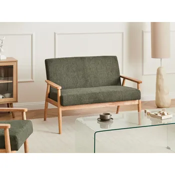Pohovka Pohovka zelená a světle hnědá polyesterové čalounění 2místná s dřevěným rámem a područkami retro design obývací pokoj Beliani