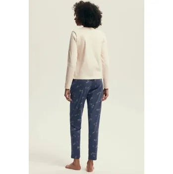 Dámské pyžamo Dámské dlouhé pyžamo Henderson Delanie - bavlna Krémová 2XL