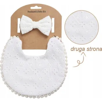 Oboustranná sada: bryndáček a čelenka s mašlí Vintage Szatka na křtiny