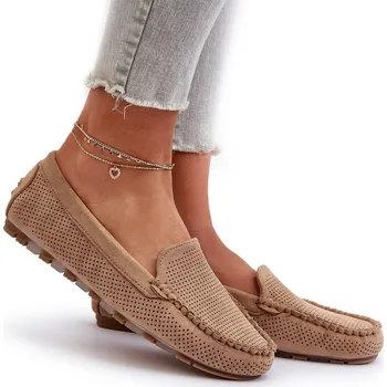 Dámské mokasíny Dámské mokasíny z eko semiše, klasické, tmavě béžové, velikost 37