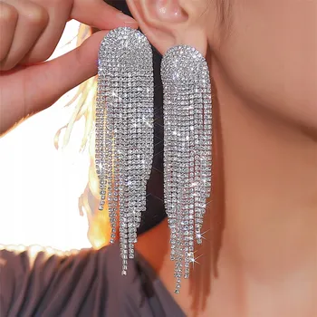 Náušnice Stříbrné Náušnice Dlouhé Vlákna Křišťál Visací