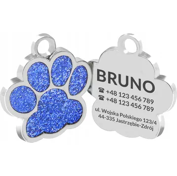 Šperk Modrá známka na obojek s tlapkou s gravírováním