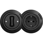 Kliklap - Retro jednopólový vypínač č. 1 a zásuvka SCHUKO 230V s rámečkem černá