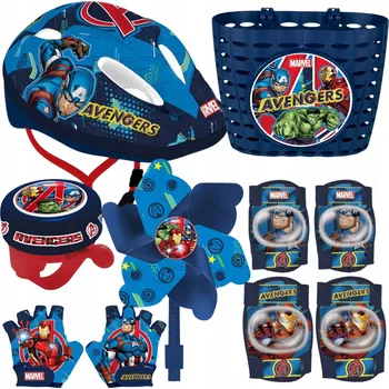 Dřevěná hračka SADA AVENGERS: PŘILBA, CHRÁNIČE, KOŠÍK, RUKAVICE, ZVONEK, VĚTRNÍK