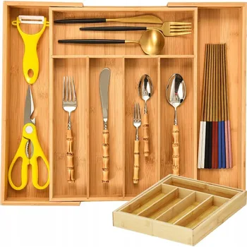 Příborník do zásuvky Organizér do zásuvky na příbory 28x34 bambusová rozkládací nastavitelná