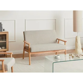 Pohovka Pohovka šedá a světle hnědá polyesterové čalounění 2místná s dřevěným rámem a područkami retro design obývací pokoj Beliani