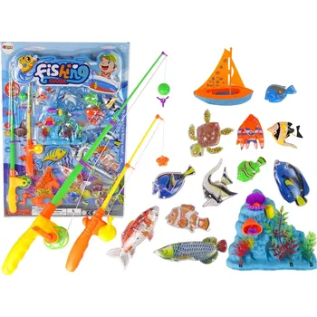 Desková hra Zručnostní hra rybolov – sada s 11 rybkami, pruty a lodičkou
