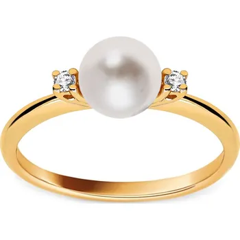 Prsten Něžný prsten s perlou a diamanty, žluté zlato FLBR031 + dárkové balení LUXUS zdarma