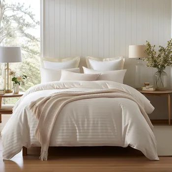 Povlečení SATÉNOVÉ LOŽNÍ POVLEČENÍ SATINLOVE EXCLUSIVE CIZGILI 160X200 CM, 2KS 70X80 CM KRÉMOVÁ