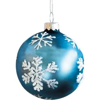 Vánoční ozdoba Sada skleněných baněk 8 cm, 4 ks v balení, světle modrá s vločkou