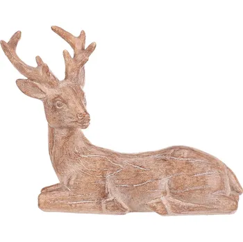 Jelen - polyresinová figurka, sedící, vel. M, imitace dřeva - ALA1825-M