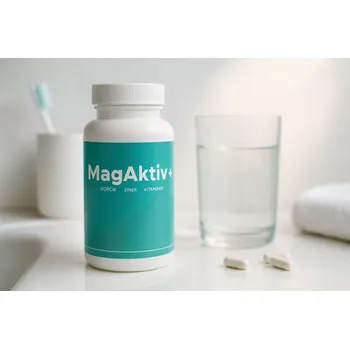 MagAktiv+ – komplex vitamínů, minerálů a flavonoidů (600 tobolek). (MagAktiv+ s obsahem vitaminů C, D, E, B-komplexu, biotinu, kyseliny listové, niacinu, hořčíku a zinku. Obsahuje antioxidanty z vinných flavonoidů. Doplněk stravy v tobolkách.)