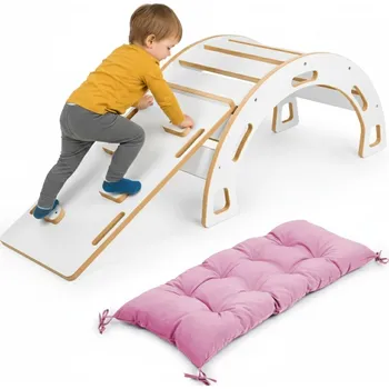 Dětská houpačka Houpačka Obubu bílá s růžovým polštářem a skluzavkou/lezeckou stěnou