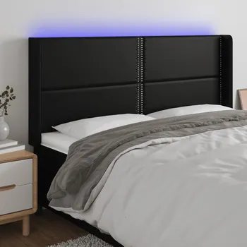 Čelo postele s LED černé 203 x 16 x 118/128 cm umělá kůže IM_3124016