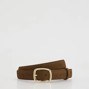 Reserved - Semišový pásek s přezkou - hnědá - 283FE-88X - 283FE-88X-XS