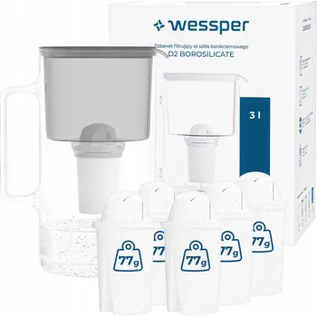 Filtrace vody Filtrační konvice skleněný Wessper D2 BOROSILICATE 3l šedý + 6x filtr
