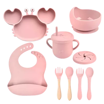dětská jídelní sada Sada silikonového nádobí pro děti - 10 ks - Růžová