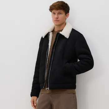 Dámský kabát Reserved - Sherpa bunda s límcem - černý - 372EF-99X - 372EF-99X-S