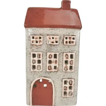 Keramický domeček na svíčku, šedohnědý, 25 cm