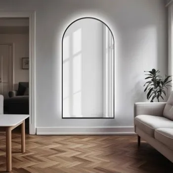 Zrcadlo Poloviční oválné zrcadlo v černém rámu MDF SLIM s osvětlením - DOMI LED - barva rámu dle vašeho výběru