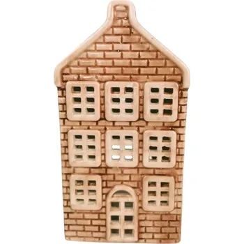 Keramický domeček na svíčku světle hnědý, 19 cm