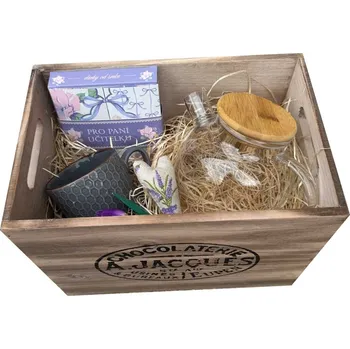 Dárkový potravinový koš Dřevěný dárkový box pro paní učitelku