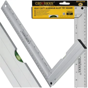 Úhloměr CROWNMAN Hliníkový truhlářský úhelník s vodováhou 350 mm CM-0910434
