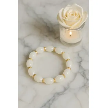 Náramek Náramek Bílý se zlatými ozdobami 23-525